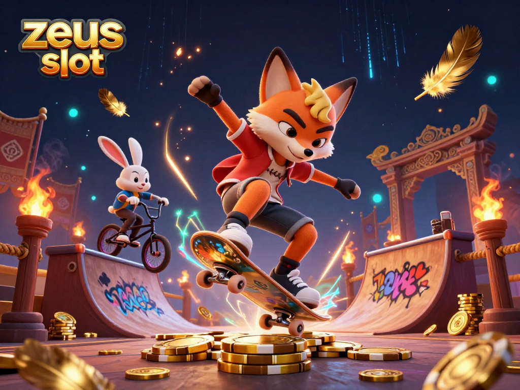 Spin to win with zeus slot in a lively 3D casino scene filled with vibrant characters and elements.