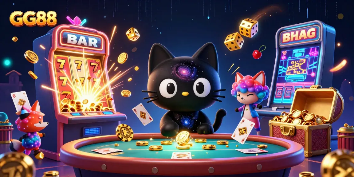Engage in thrilling gameplay at GG88, where a cosmic cat attracts golden chips and jackpot rewards.
