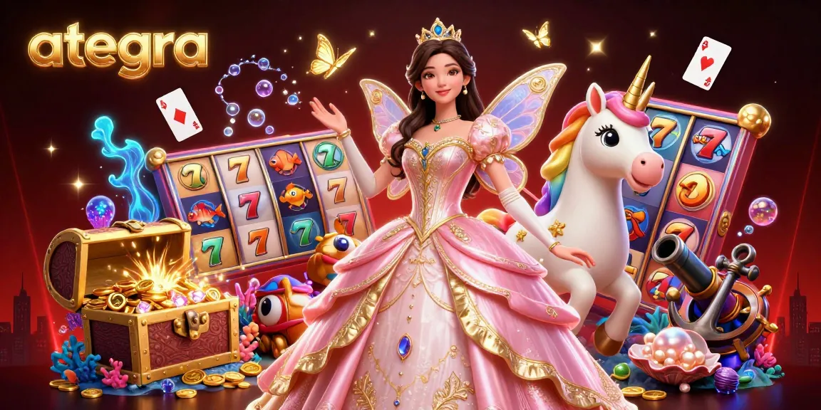 Ategra offers a captivating casino experience featuring vibrant slot elements and an enchanting scene.