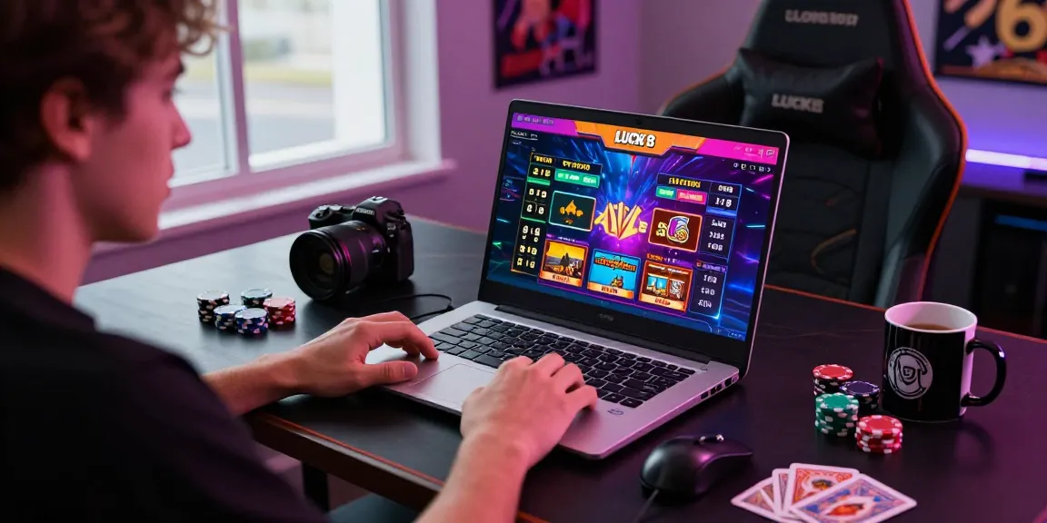 LUCK8 online gambling scene with vibrant gaming visuals and a player engaged in betting.