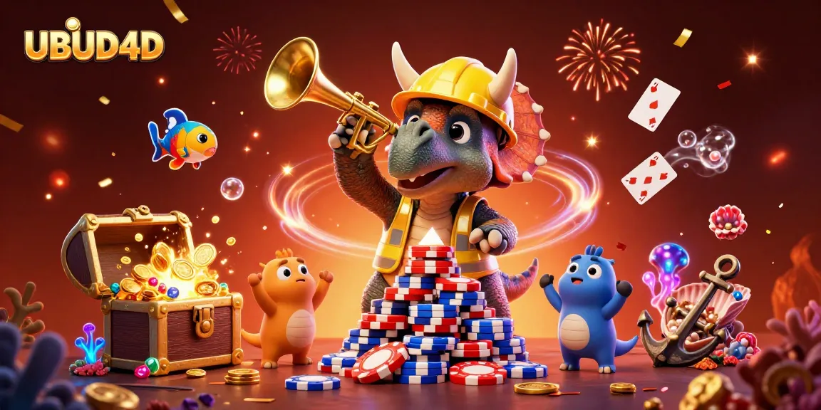 Experience the exciting UBUD4D game cards, featuring dynamic action and celebration in a vibrant casino theme.