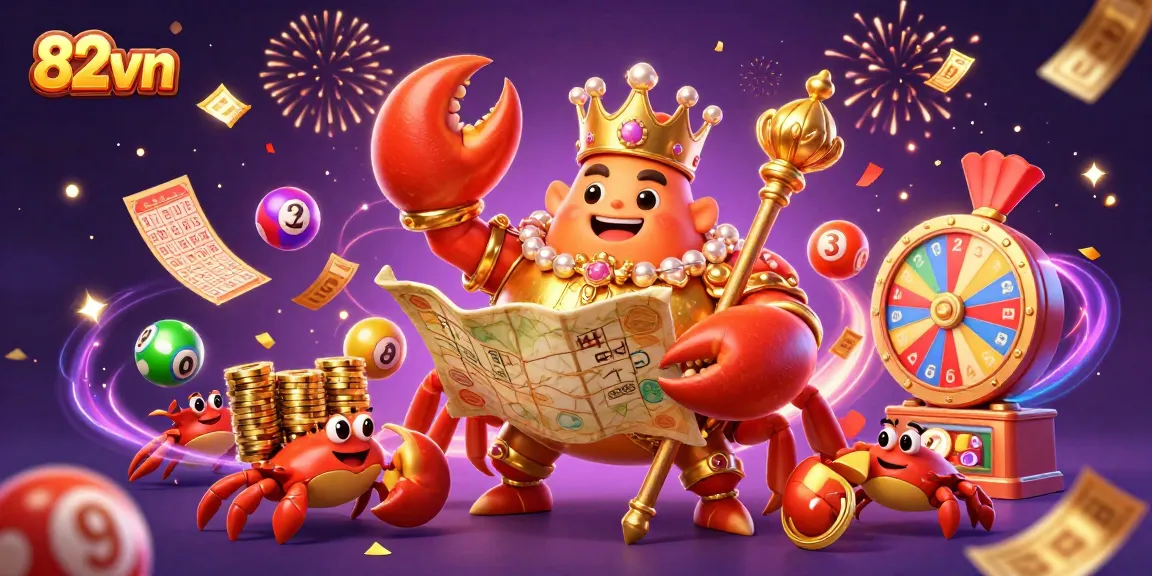 Experience the excitement of 82vn with a golden crab emperor in a vibrant, dynamic casino scene.