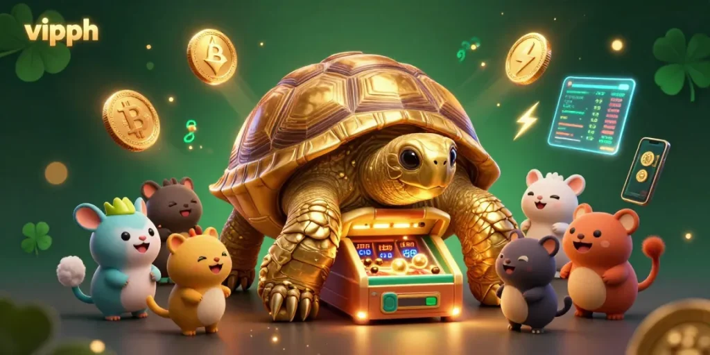 Engage with fun and excitement at vipph, where a golden tortoise pinball machine brings joy with crypto elements.