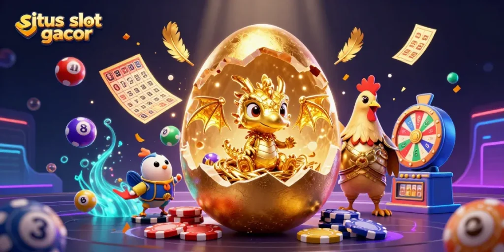 Experience the thrill of situs slot gacor with golden dragon, poker chips, and festive casino elements.