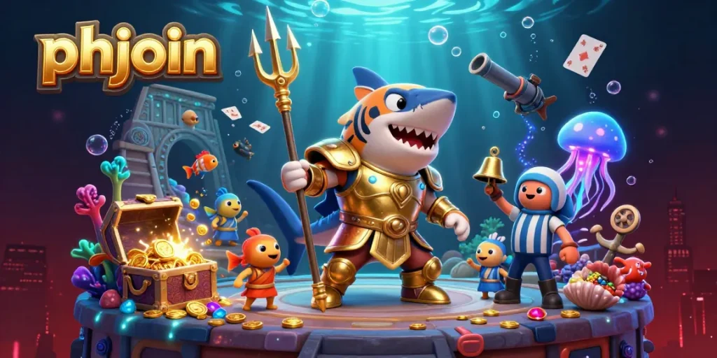 Experience thrilling underwater adventures with phjoin's vibrant casino games featuring a golden shark and treasures.