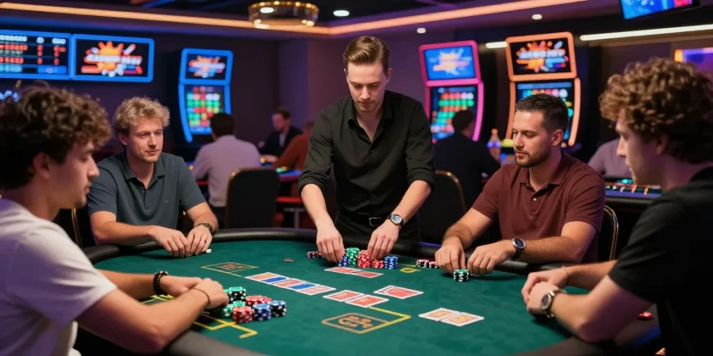Engaged players enjoying live casino action at Grandbetting table.